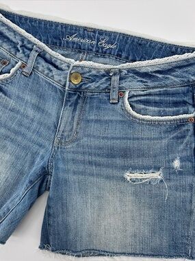 Boho Lace Trim Denim Cutoff Shorts Jorts Y2K Festival American Eagle 10
